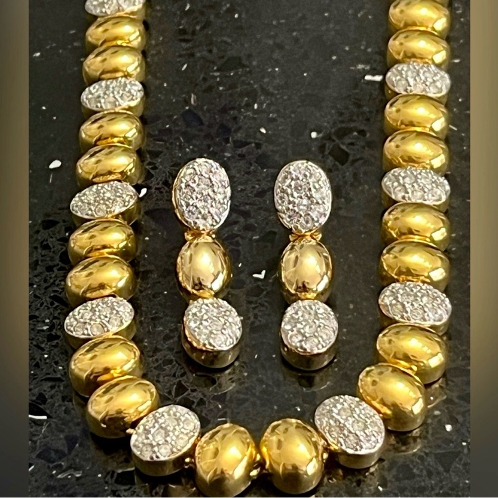 Macys Pave Set Crystal statement Gold Stampato Tennis Necklace dangle earrings